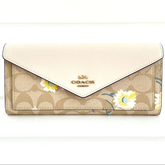 Coach Slim Envelope Wallet In Signature Canvas With Daisy Print New with tags - Picture 4 of 16